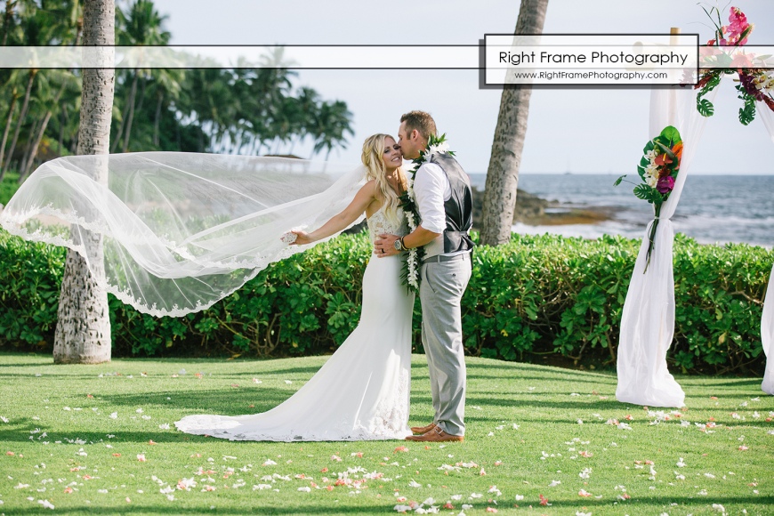 JUST MARRIED at the PARADISE COVE LUAU VENUE wedding location The Point KoOlina Oahu